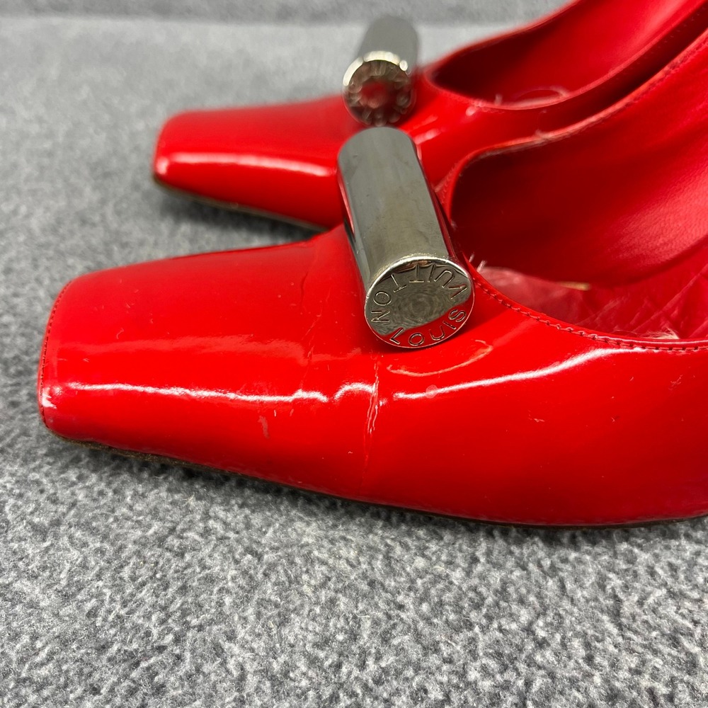 Louis Vuitton Shine Pump Women 39 Red Patent Leather Square‎ Toe Cylinder Heels - Picture 12 of 16